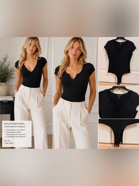 Banana Republic Black V-Neck Cap Sleeve Bodysuit